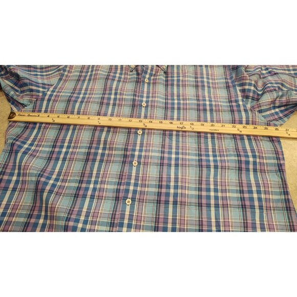 Peter Millar Shirt Mens XL Blue Purple Plaid Button Down Short Sleeve Cotton - Picture 6 of 7